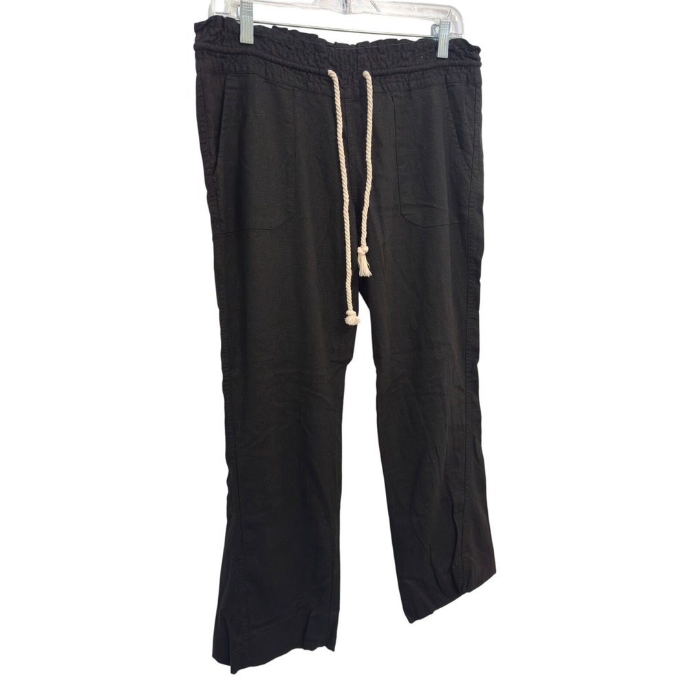 Roxy Oceanside Linen Blend Pants Black Beach Resort Size M Surf Coastal